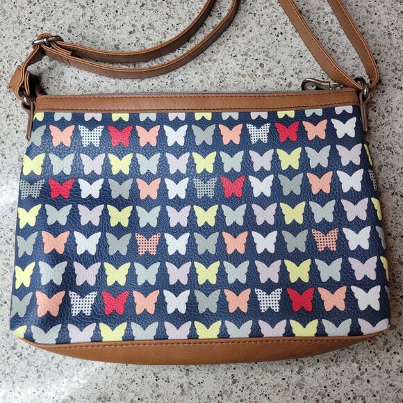 RELIC by Fossil Faux Leather Multicolor Butterfly Adjustable Crossbody Purse Bag - Picture 13 of 14